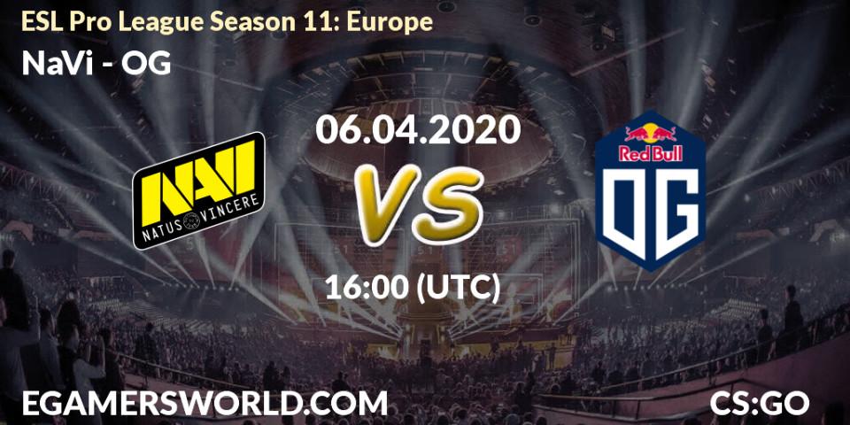 NaVi - OG: ennuste. 06.04.2020 at 16:50, Counter-Strike (CS2), ESL Pro League Season 11: Europe