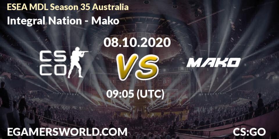 Integral Nation - Mako: ennuste. 14.10.2020 at 09:05, Counter-Strike (CS2), ESEA MDL Season 35 Australia
