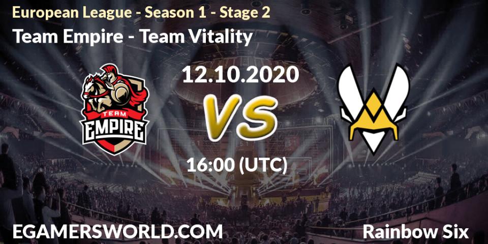 Team Empire - Team Vitality: ennuste. 12.10.2020 at 16:00, Rainbow Six, European League - Season 1 - Stage 2