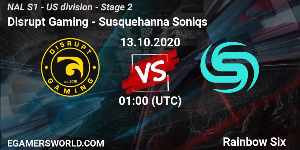 Disrupt Gaming - Susquehanna Soniqs: ennuste. 13.10.2020 at 01:00, Rainbow Six, NAL S1 - US division - Stage 2