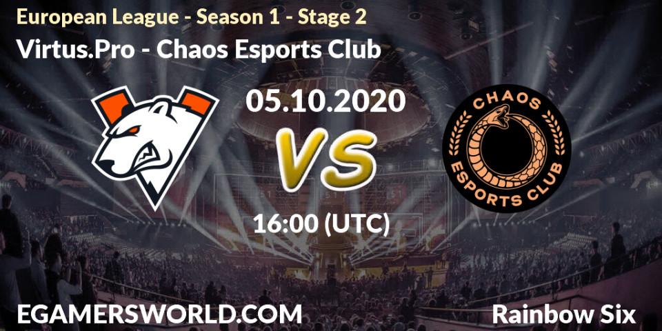 Virtus.Pro - Chaos Esports Club: ennuste. 05.10.20, Rainbow Six, European League - Season 1 - Stage 2