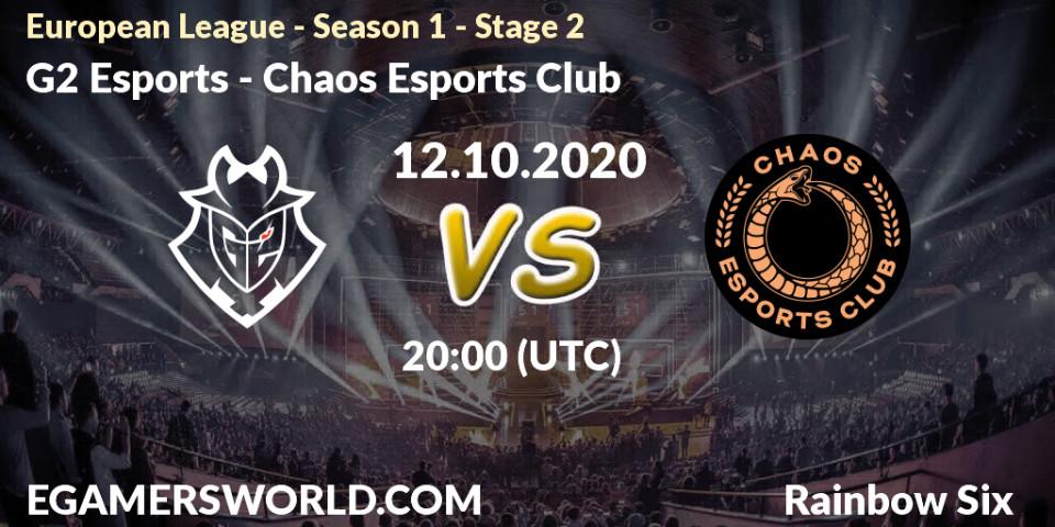 G2 Esports - Chaos Esports Club: ennuste. 12.10.20, Rainbow Six, European League - Season 1 - Stage 2