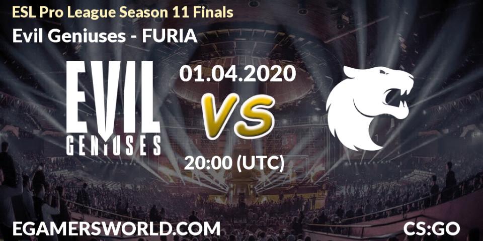 Evil Geniuses - FURIA: ennuste. 01.04.2020 at 20:00, Counter-Strike (CS2), ESL Pro League Season 11: North America