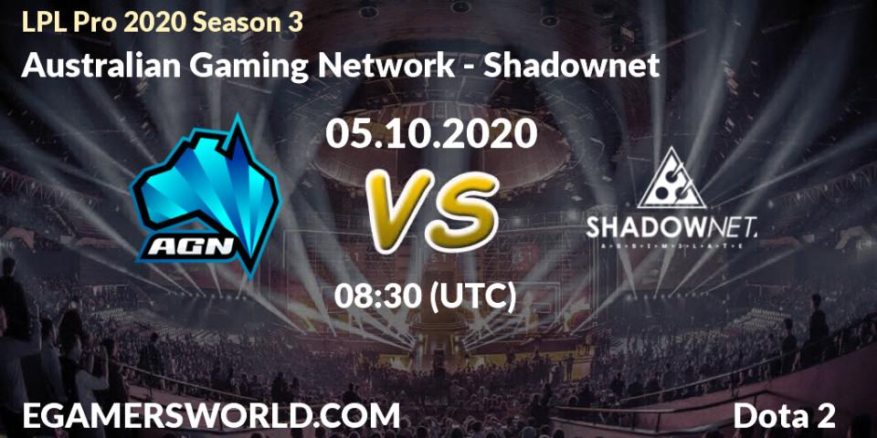 Australian Gaming Network - Shadownet: ennuste. 05.10.20, Dota 2, LPL Pro 2020 Season 3