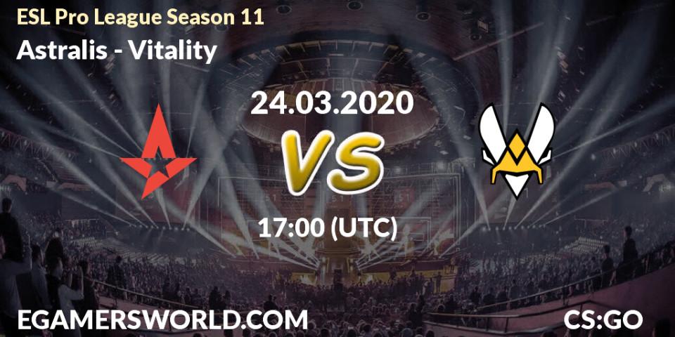 Astralis - Vitality: ennuste. 24.03.2020 at 21:35, Counter-Strike (CS2), ESL Pro League Season 11: Europe