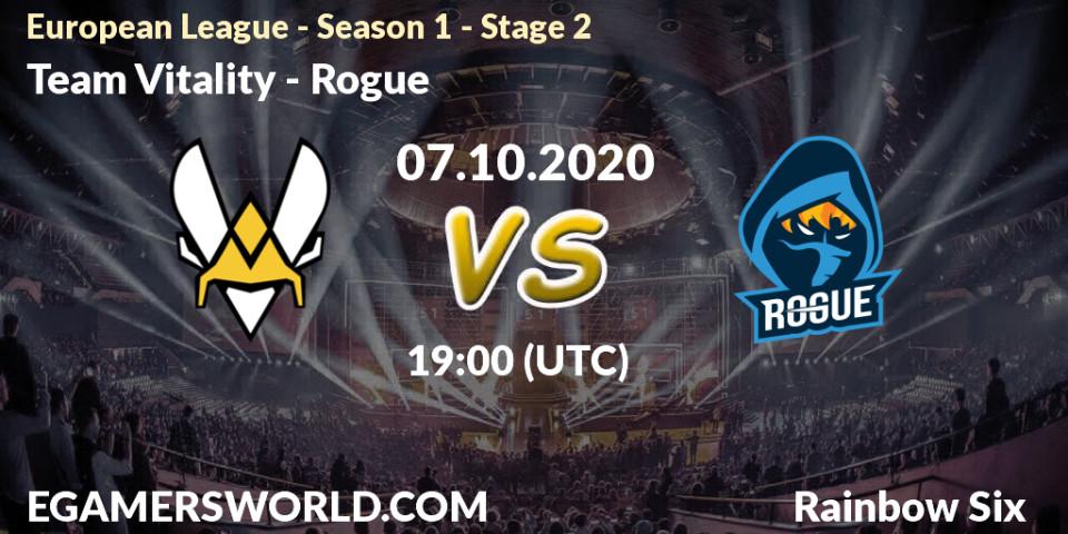 Team Vitality - Rogue: ennuste. 07.10.2020 at 20:00, Rainbow Six, European League - Season 1 - Stage 2