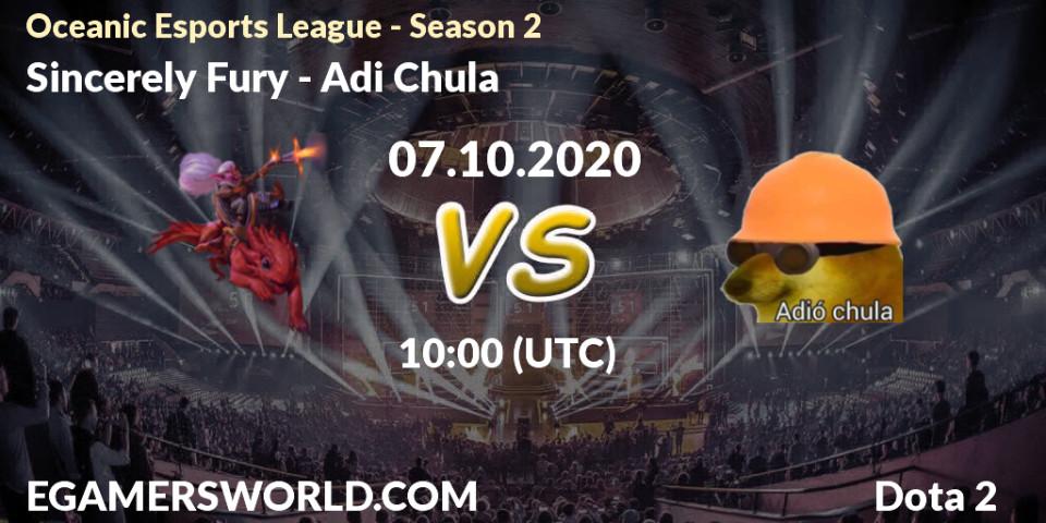 Sincerely Fury - Adió Chula: ennuste. 07.10.2020 at 09:48, Dota 2, Oceanic Esports League - Season 2