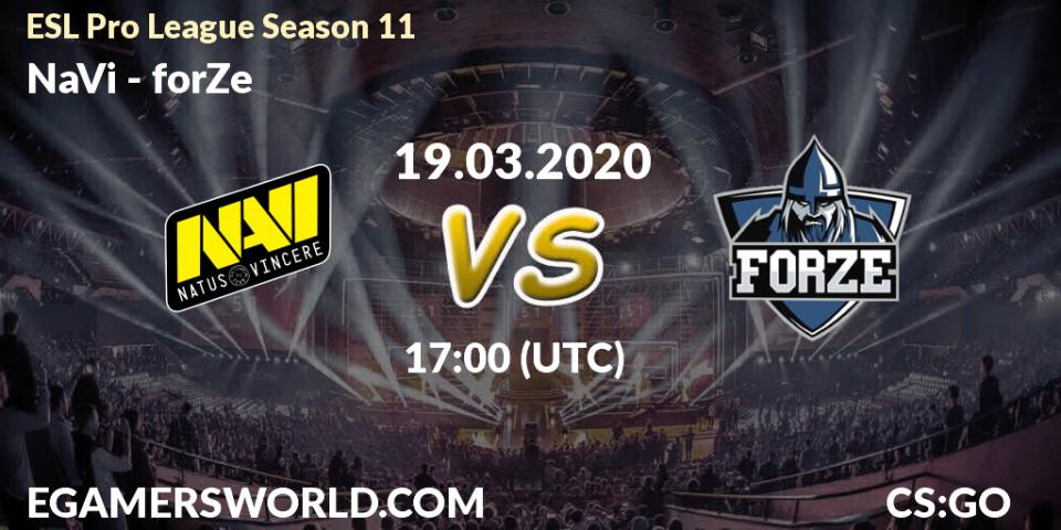 NaVi - forZe: ennuste. 21.03.2020 at 17:25, Counter-Strike (CS2), ESL Pro League Season 11: Europe