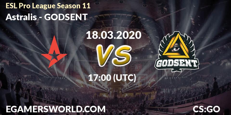 Astralis - GODSENT: ennuste. 18.03.20, CS2 (CS:GO), ESL Pro League Season 11: Europe