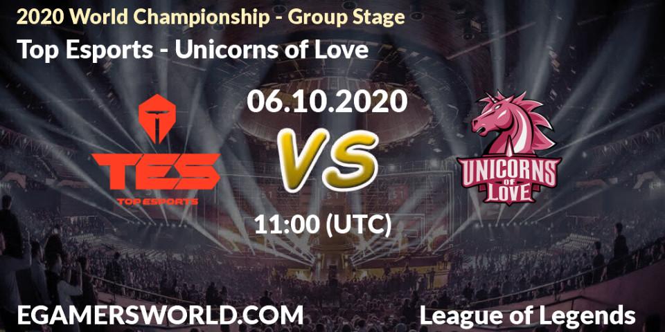 Top Esports - Unicorns of Love: ennuste. 06.10.2020 at 11:00, LoL, 2020 World Championship - Group Stage