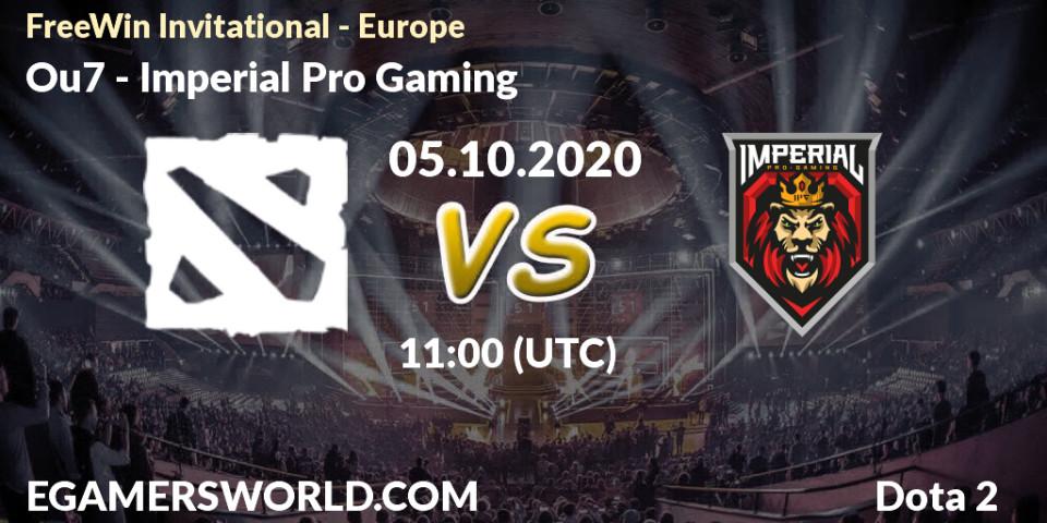Ou7 - Imperial Pro Gaming: ennuste. 05.10.2020 at 11:15, Dota 2, FreeWin Invitational - Europe