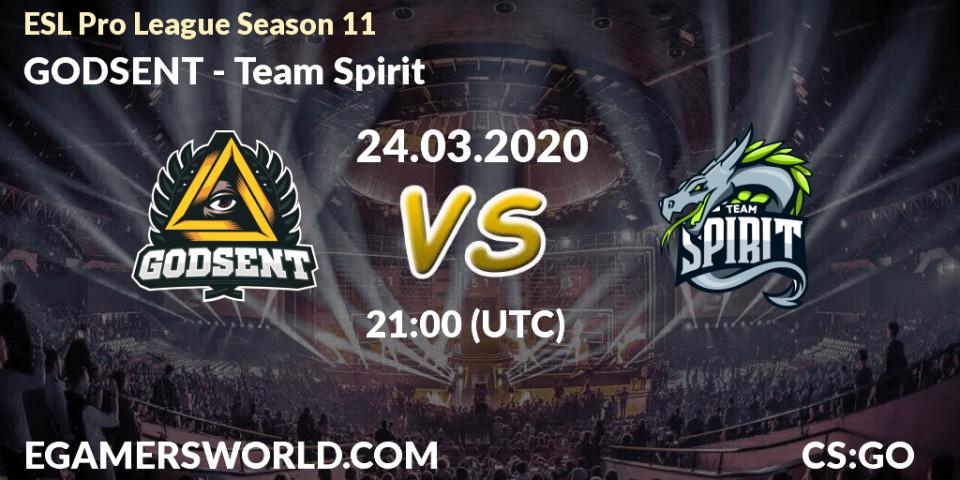 GODSENT - Team Spirit: ennuste. 24.03.2020 at 21:35, Counter-Strike (CS2), ESL Pro League Season 11: Europe