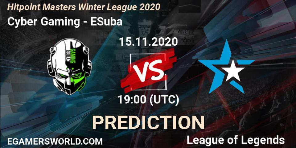 Cyber Gaming - ESuba: ennuste. 15.11.2020 at 19:00, LoL, Hitpoint Masters Winter League 2020