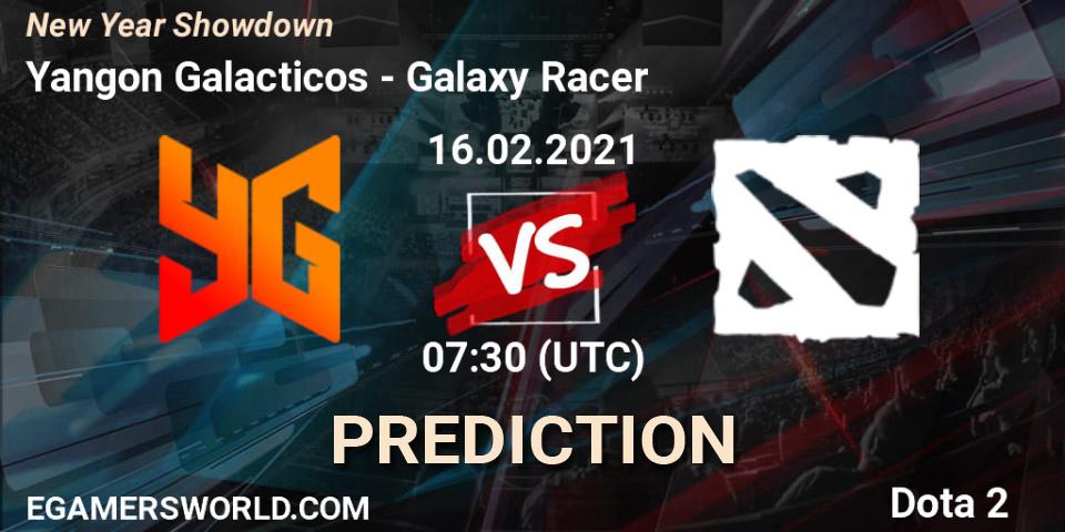 Yangon Galacticos - Galaxy Racer: ennuste. 16.02.2021 at 07:30, Dota 2, New Year Showdown