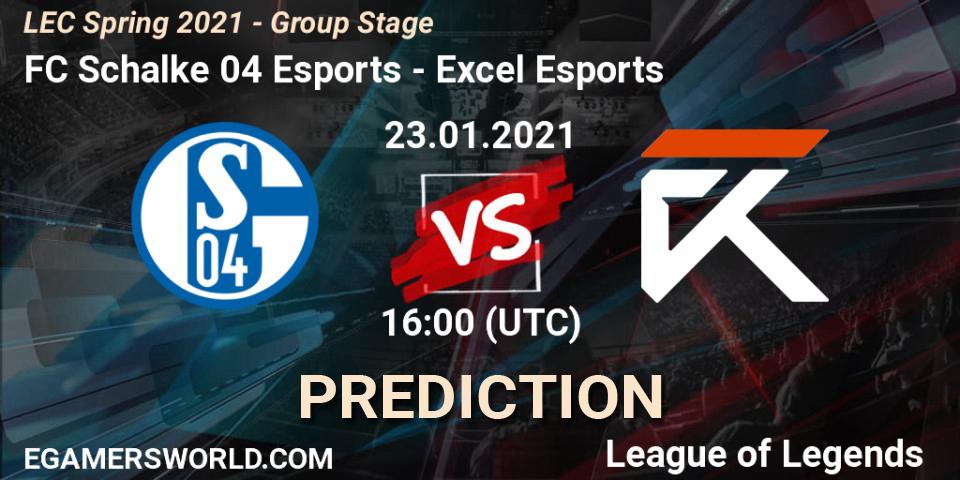 FC Schalke 04 Esports - Excel Esports: ennuste. 23.01.2021 at 16:00, LoL, LEC Spring 2021 - Group Stage