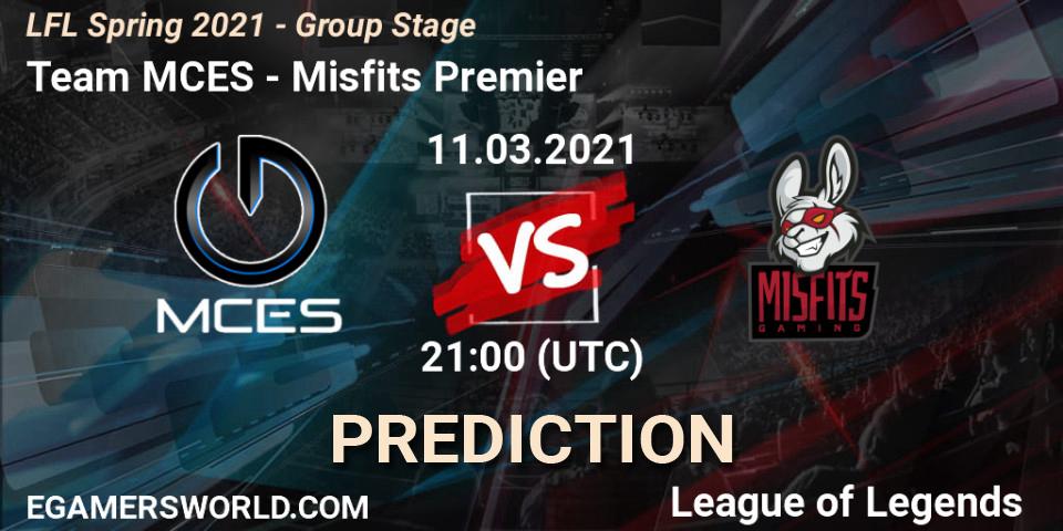Team MCES - Misfits Premier: ennuste. 11.03.2021 at 20:00, LoL, LFL Spring 2021 - Group Stage