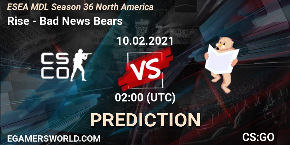 Rise - Bad News Bears: ennuste. 10.02.2021 at 02:00, Counter-Strike (CS2), MDL ESEA Season 36: North America - Premier Division