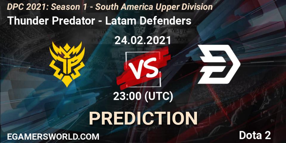 Thunder Predator - Latam Defenders: ennuste. 24.02.2021 at 23:05, Dota 2, DPC 2021: Season 1 - South America Upper Division
