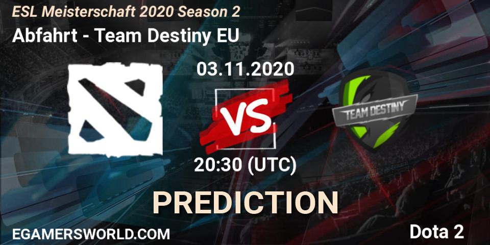 Abfahrt - Team Destiny EU: ennuste. 03.11.2020 at 20:35, Dota 2, ESL Meisterschaft 2020 Season 2