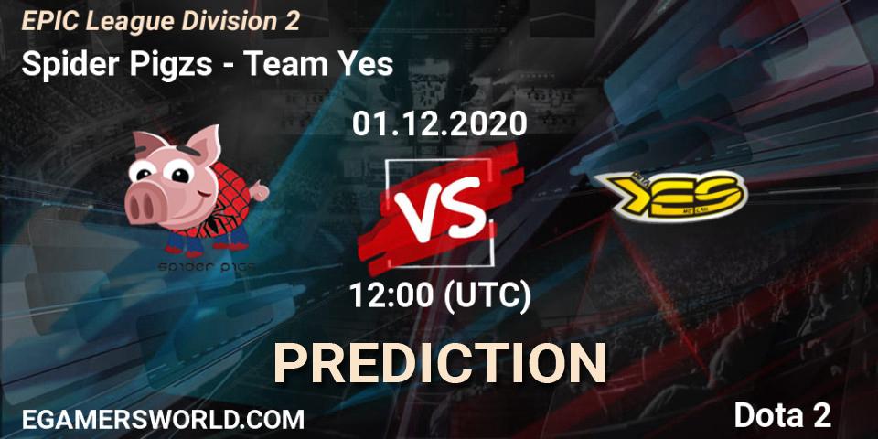 Spider Pigzs - Team Yes: ennuste. 01.12.2020 at 11:31, Dota 2, EPIC League Division 2