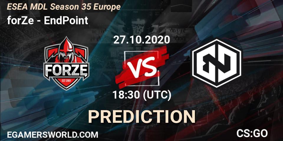 forZe - EndPoint: ennuste. 29.10.2020 at 16:35, Counter-Strike (CS2), ESEA MDL Season 35 Europe
