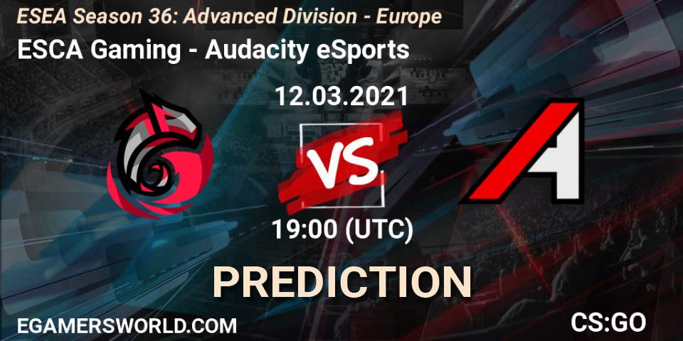ESCA Gaming - Audacity eSports: ennuste. 12.03.2021 at 19:00, Counter-Strike (CS2), ESEA Season 36: Europe - Advanced Division