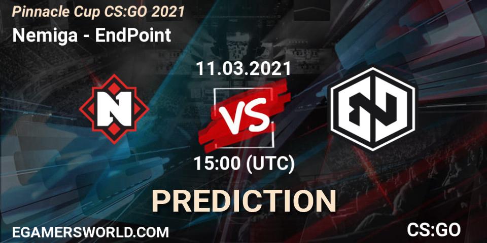Nemiga - EndPoint: ennuste. 11.03.2021 at 15:00, Counter-Strike (CS2), Pinnacle Cup #1