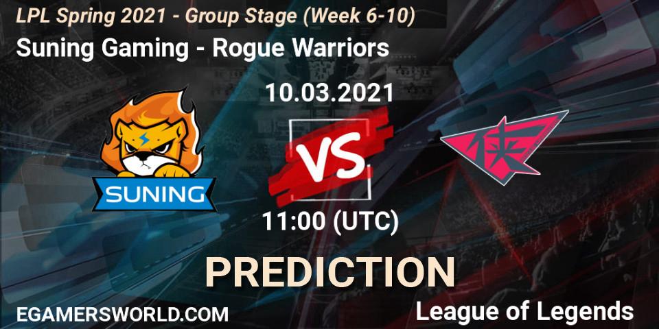 Suning Gaming - Rogue Warriors: ennuste. 10.03.2021 at 11:00, LoL, LPL Spring 2021 - Group Stage (Week 6-10)