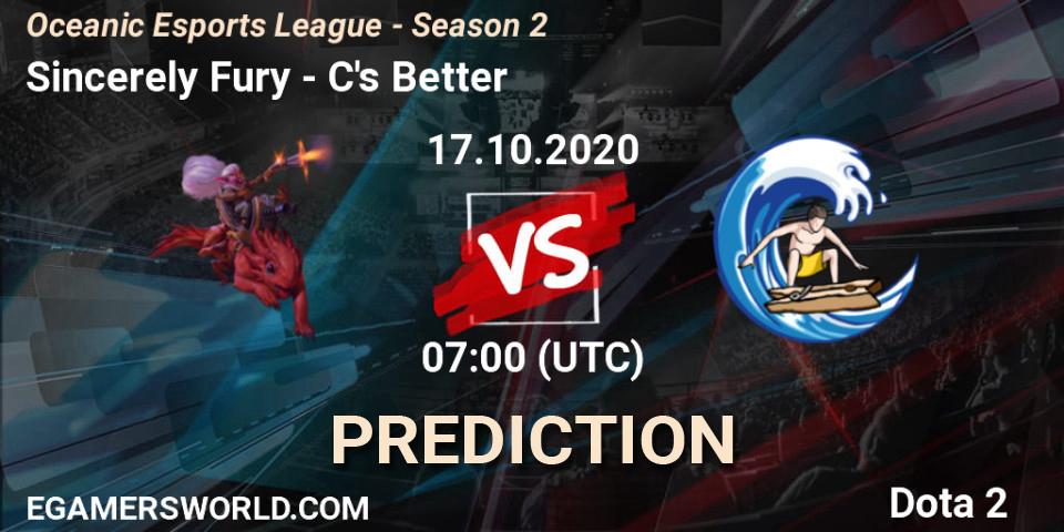 Sincerely Fury - C's Better: ennuste. 17.10.2020 at 10:00, Dota 2, Oceanic Esports League - Season 2
