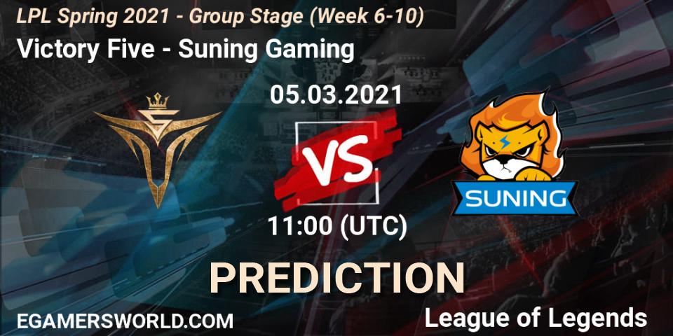 Victory Five - Suning Gaming: ennuste. 05.03.2021 at 11:00, LoL, LPL Spring 2021 - Group Stage (Week 6-10)