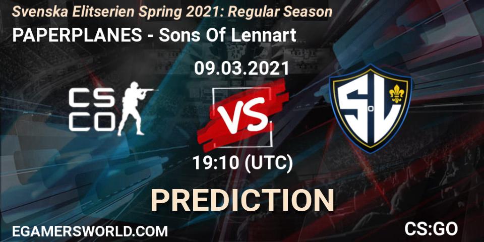 PAPERPLANES - Sons Of Lennart: ennuste. 09.03.2021 at 19:10, Counter-Strike (CS2), Svenska Elitserien Spring 2021: Regular Season