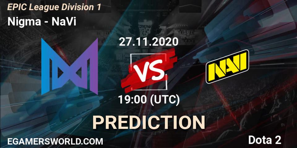 Nigma - NaVi: ennuste. 27.11.2020 at 19:13, Dota 2, EPIC League Division 1