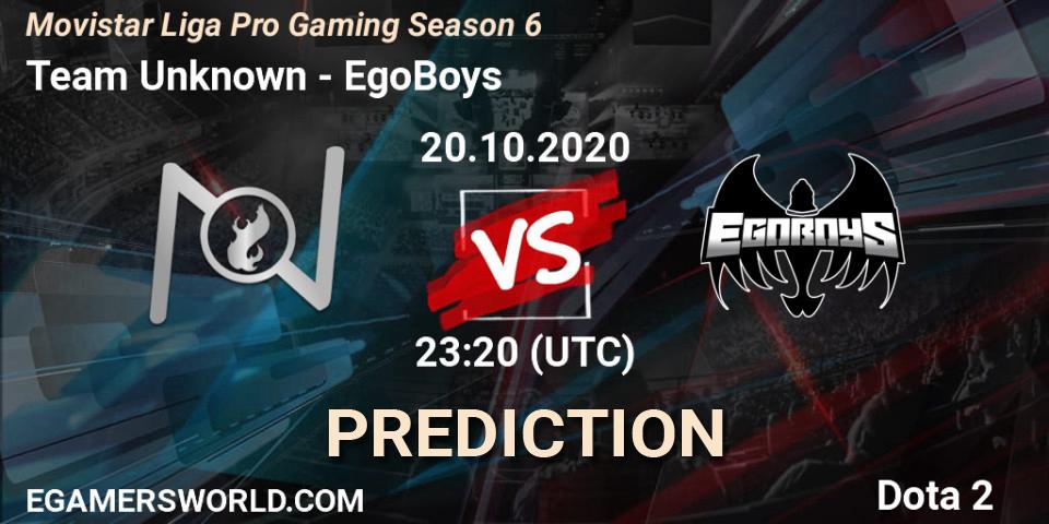 Team Unknown - EgoBoys: ennuste. 20.10.2020 at 23:55, Dota 2, Movistar Liga Pro Gaming Season 6