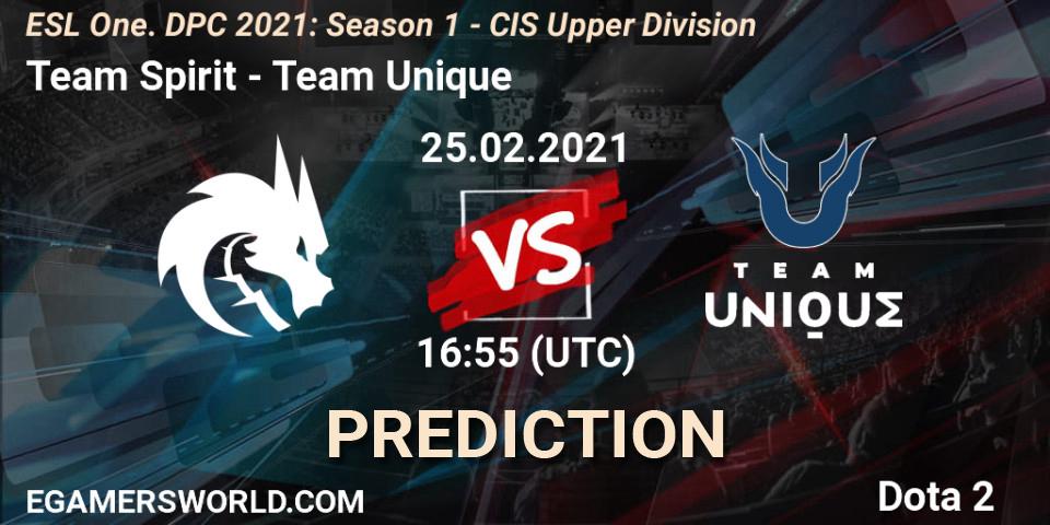 Team Spirit - Team Unique: ennuste. 25.02.2021 at 17:08, Dota 2, ESL One. DPC 2021: Season 1 - CIS Upper Division
