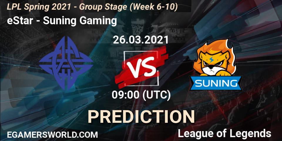 eStar - Suning Gaming: ennuste. 26.03.2021 at 09:00, LoL, LPL Spring 2021 - Group Stage (Week 6-10)