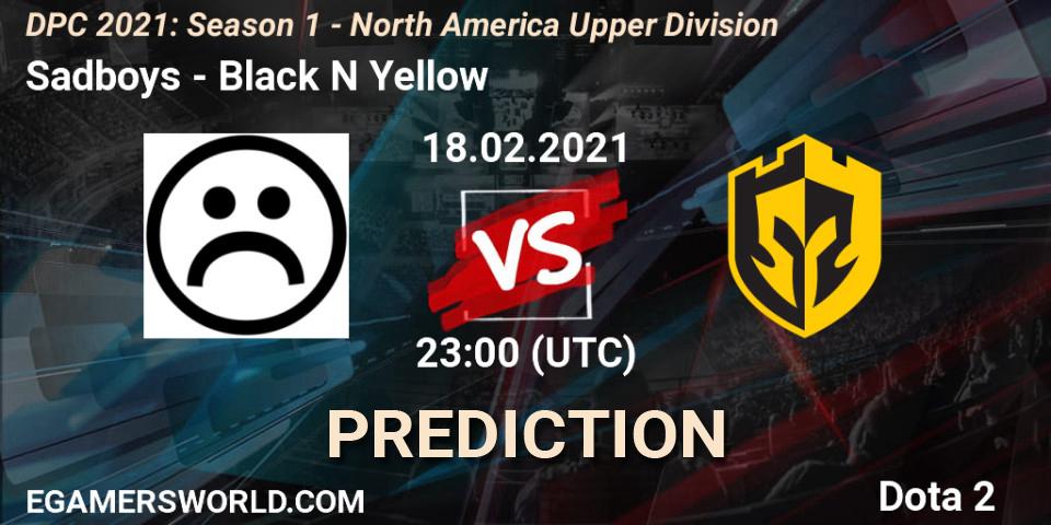 Sadboys - Black N Yellow: ennuste. 18.02.2021 at 23:31, Dota 2, DPC 2021: Season 1 - North America Upper Division