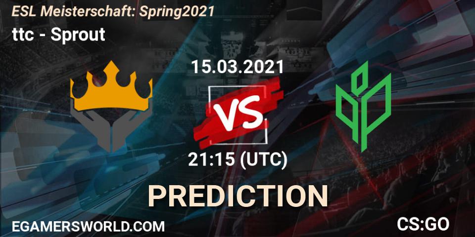 ttc - Sprout: ennuste. 15.03.2021 at 21:30, Counter-Strike (CS2), ESL Meisterschaft: Spring 2021