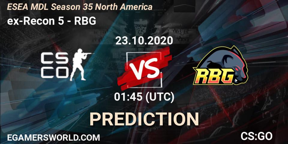 ex-Recon 5 - RBG: ennuste. 23.10.2020 at 02:15, Counter-Strike (CS2), ESEA MDL Season 35 North America