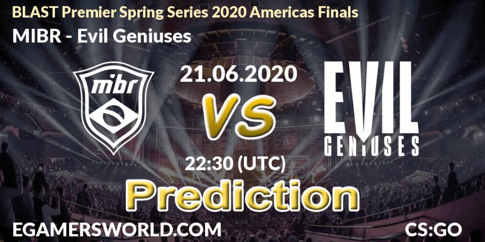 MIBR - Evil Geniuses: ennuste. 21.06.2020 at 22:30, Counter-Strike (CS2), BLAST Premier Spring Series 2020 Americas Finals