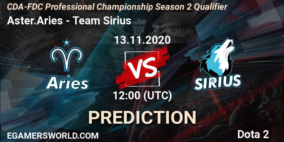 Aster.Aries - Team Sirius: ennuste. 13.11.2020 at 11:37, Dota 2, CDA-FDC Professional Championship Season 2 Qualifier