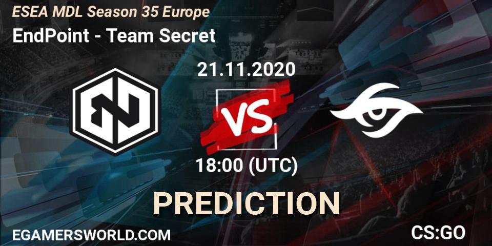 EndPoint - Team Secret: ennuste. 21.11.2020 at 18:00, Counter-Strike (CS2), ESEA MDL Season 35 Europe