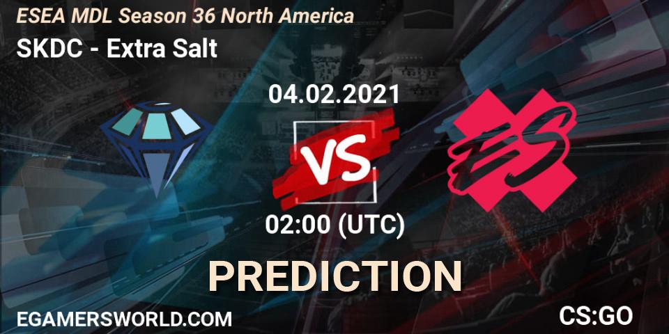 SKDC - Extra Salt: ennuste. 04.02.2021 at 02:00, Counter-Strike (CS2), MDL ESEA Season 36: North America - Premier Division