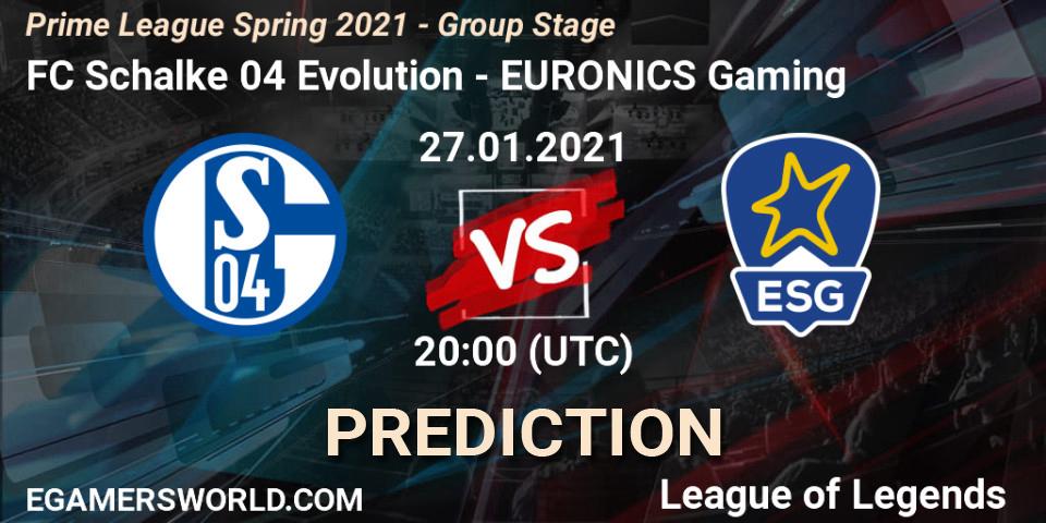 FC Schalke 04 Evolution - EURONICS Gaming: ennuste. 28.01.21, LoL, Prime League Spring 2021 - Group Stage