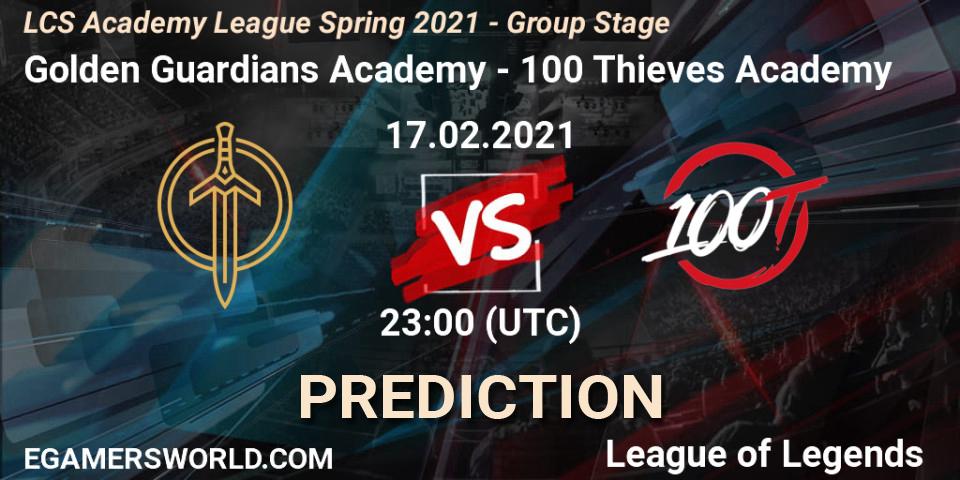 Golden Guardians Academy - 100 Thieves Academy: ennuste. 17.02.2021 at 23:00, LoL, LCS Academy League Spring 2021 - Group Stage
