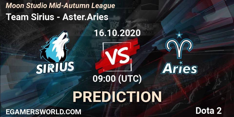 Team Sirius - Aster.Aries: ennuste. 16.10.2020 at 09:00, Dota 2, Moon Studio Mid-Autumn League