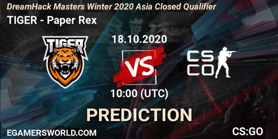 TIGER - Paper Rex: ennuste. 18.10.2020 at 10:00, Counter-Strike (CS2), DreamHack Masters Winter 2020 Asia Closed Qualifier