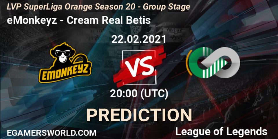 eMonkeyz - Cream Real Betis: ennuste. 22.02.2021 at 20:00, LoL, LVP SuperLiga Orange Season 20 - Group Stage