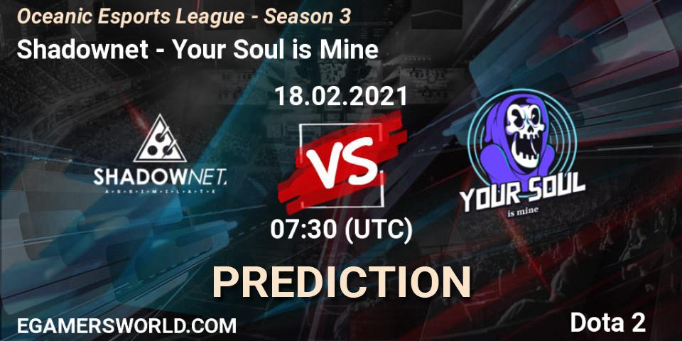 Shadownet - Your Soul is Mine: ennuste. 20.02.2021 at 08:17, Dota 2, Oceanic Esports League - Season 3