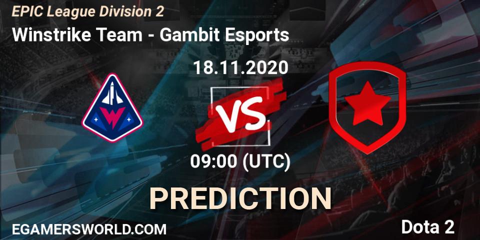 Winstrike Team - Gambit Esports: ennuste. 18.11.2020 at 09:00, Dota 2, EPIC League Division 2