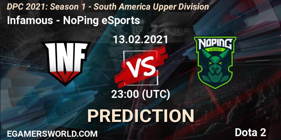 Infamous - NoPing eSports: ennuste. 13.02.2021 at 23:00, Dota 2, DPC 2021: Season 1 - South America Upper Division